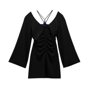 Zara Black and White Bell Sleeve Blouse